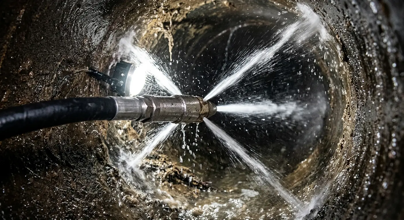 High-pressure hydro jetting nozzle cleaning sewer pipe for Storm Drain Cleaning in Phoenix